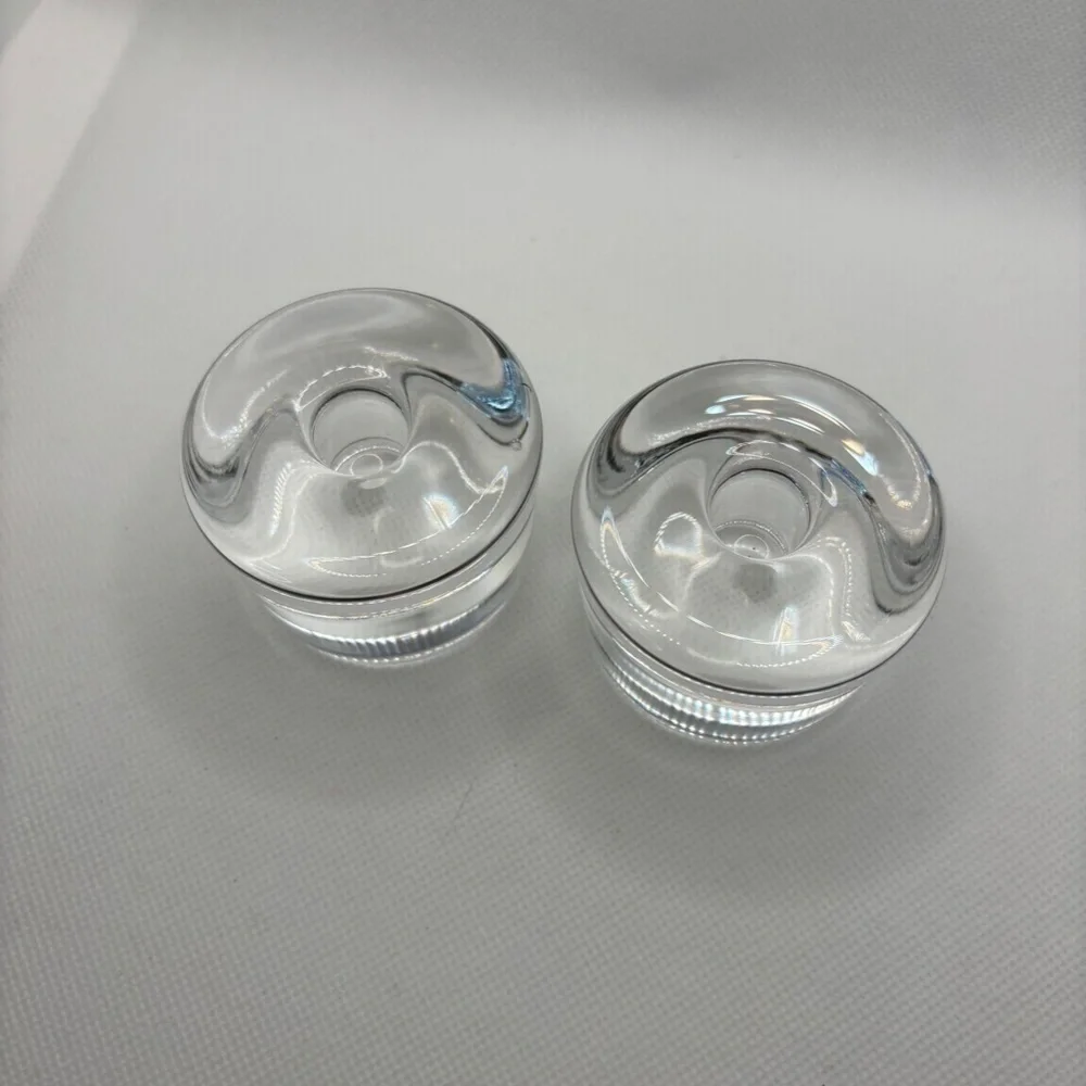 Orrefors Swedish Crystal Glass Puck Candlestick Holder, 2pc set, Signed, Vintage - Picture 5 of 7